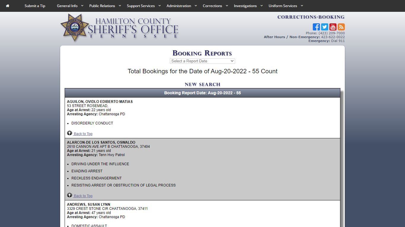 HCSO-Corrections-Booking Reports